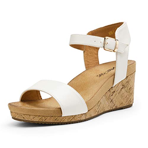 DREAM PAIRS Women White Pu Open Toe Buckle Ankle Strap Platform Wedge Sandal -White/Pu - 9