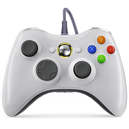 VOYEE PC Controller, Wired Controller Compatible with Microsoft Xbox 360 & Slim/PC Windows 10/8/7, with Upgraded Joystick, Double Shock | Enhanced (White)