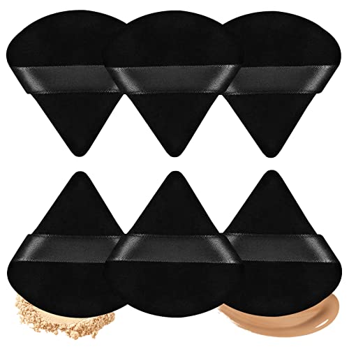 Korintin Triangle Powder Puffs 6pcs, Soft Face Makeup Puff for Loose Powder Mineral Powder Body Powder, Wedge Shape Velour Cosmetic Makeup Sponge for Contouring, Beauty Tools (Black)