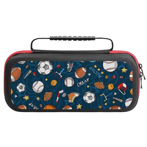 PUYWTIY Carrying EVA Hard Case Compatible with Nintendo Switch, Portable Travel Carry Case Shell Pouch with 20 Game Card Slots, Ice Hockey Ball Soccer Basketball Baseball Football Sport