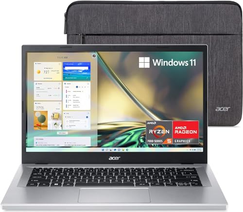 Acer Aspire 3 A314-23P-R3QA Slim Laptop | 14.0' Full HD IPS Display | AMD Ryzen 5 7520U Quad-Core Processor | AMD Radeon Graphics | 8GB LPDDR5 | 512GB NVMe SSD | Wi-Fi 6 | Windows 11 Home,Silver