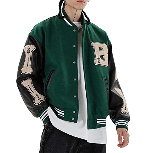 Aelfric Eden Men's Varsity Jackets Y2k Bone Graphic Baseball Bomber Jacket Women Vintage Green Letterman Jacket