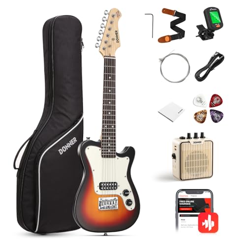 Donner 30 Inch Kids Electric Guitar Beginner Kit TL Style Mini Electric Guitar for Kids with Amp, 600D Bag, Tuner, Picks, Cable, Strap and Extra Strings, DTJ-100S, Sunburst