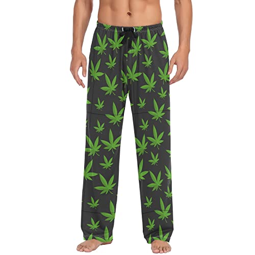 ALAZA Pajama Pants for Men Funny, Comfy Sleep Pajama Bottoms Pj Lounge Pants Christmas Gift,Marijuana Leaves 03256019