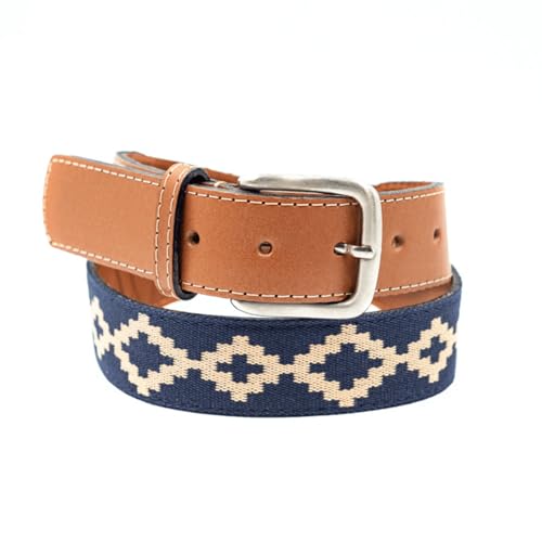 GauchoLife Handmade Woven Polo Belt - Guarda Pampas Design, Crafted from Full Grain Leather (Blue, 36)