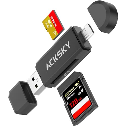 SD Card Reader, Acksky 2 in 1 Micro USB Memory Card Reader, Micro SD Card Adapter OTG for Computer, PC, Android, Laptop, Camera, Mac, Supports SD/Micro SD/Mini SD/TF/SDHC/SDXC/MMC/Micro SDHC