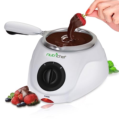 NutriChef Chocolate Melting Warming Fondue Pot - 25W Chocolate Melter 8.8 Oz Capacity - Keep Warm Dipping Function & Removable Pot - Perfect for Melting Chocolate, Butter & Cheese - Parties & Dessert