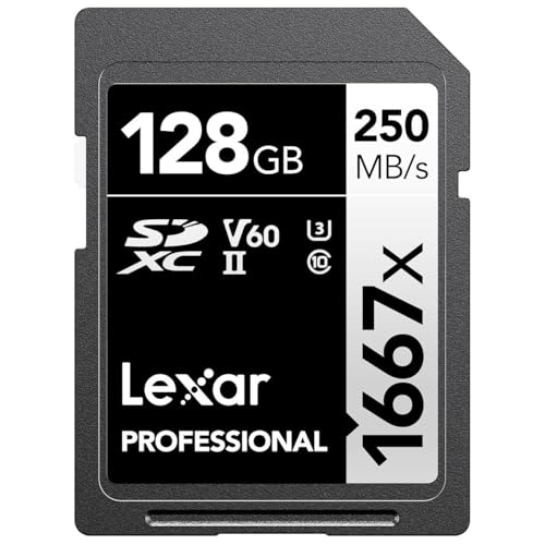 Lexar 128GB Professional 1667x SDXC Memory Card, UHS-II, C10, U3, V60, Full-HD & 4K Video, Up To 250MB/s Read, for Professional Photographer, Videographer, Enthusiast (LSD128CBNA1667)