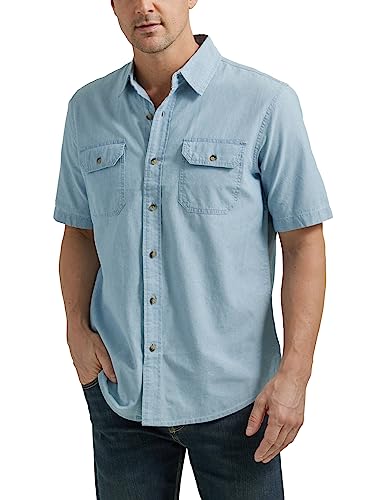 Wrangler Authentics mens Short Sleeve Classic Woven Shirt, Light Chambray, Large US
