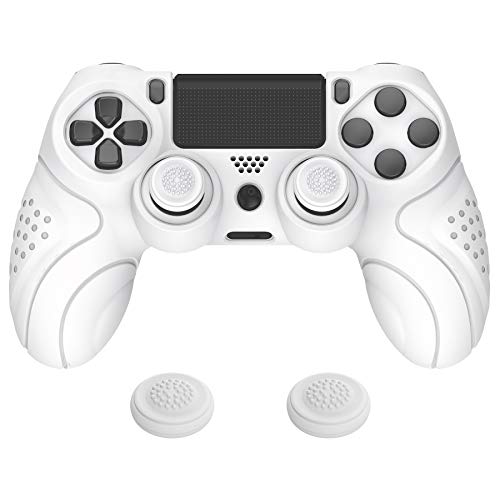 PlayVital Guardian Edition White Ergonomic Soft Anti-Slip Controller Silicone Case Cover for ps4, Rubber Protector Skin with Joystick Caps for ps4 Slim for ps4 Pro Controller
