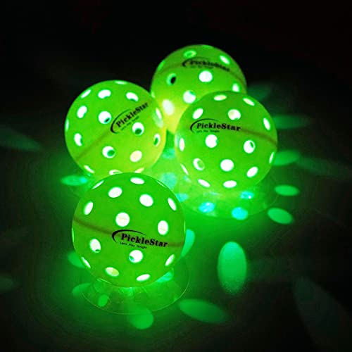 PickleStar Outdoor LED Pickleballs, USAPA Standard 40 Holes Yellow with Green Lights, 4 Pack Pickle Balls