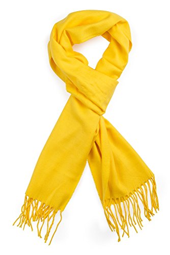 Plum Feathers Winter Scarf Shawl with Cashmere Feel - Rich Solid Colors Winter Scarves and Wraps 72' x 12' (Yellow)