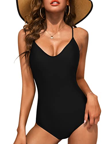 Ekouaer Womens Bathing Suit Halter High Neck Backless One Piece Swimsuit,6043-black1,S (fit US 2-4)