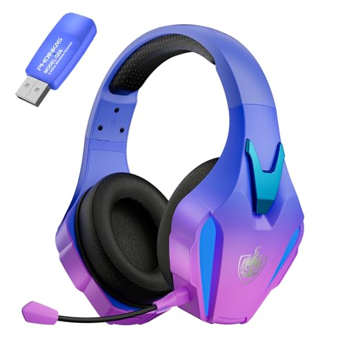 PHOINIKAS Wireless Gaming Headset for PS4 PS5 PC Switch, Wireless 2.4GHz Gaming Headphones with Detachable Noise Canceling Mic, 7.1 Stereo Sound, Only 3.5mm Wired Mode for Xbox Seires - Violet