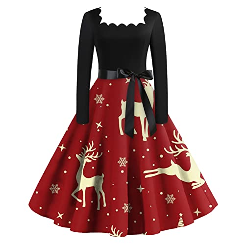 Women Retro Stage Dresses Christmas Christmas Tree Halloween Costume Hanukkah Sweater Womens Xmas Clothes Crazy Christmas Dress Ladies Ugly Christmas Sweater Wchristmas Attire,Reds,X-Large