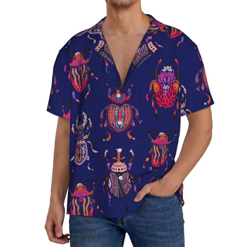 Beetles Creative Beautiful Fashion Men's Hawaiian Shirt Short Sleeves Funny Printed Loose-Fit Summer Beach Casual Shirts Black