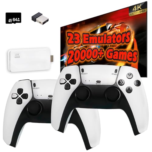 Retro Game Console, Plug and Play Video Game Console Built in 20000+ Games,23 Classic Emulators, 4K High Definition HDMI Output for TV with Dual Controllers