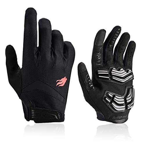 FIRELION Cycling Gloves Mountain Bike Gloves Road Racing Bicycle Gloves Gel Pad Riding Gloves Touch Screen Full Finger Gloves Black Medium