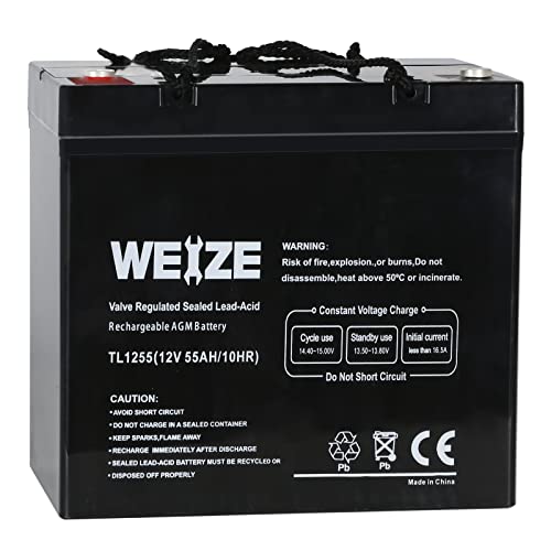 Weize 12V 55AH Deep Cycle Battery UB12550 for Power Scooter Wheelchair Mobility Emergency UPS System Trolling Motor