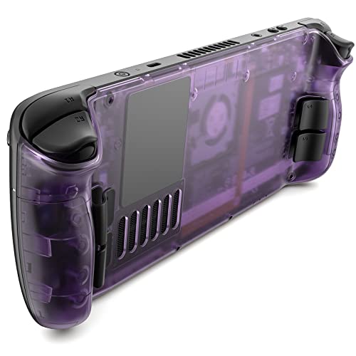 JSAUX Transparent Back Plate Compatible for Steam Deck, DIY Clear Edition Replacement Shell Case Compatible with Steam Deck, Buttons with Three Different Heights and Feel - PC0106 [Purple]