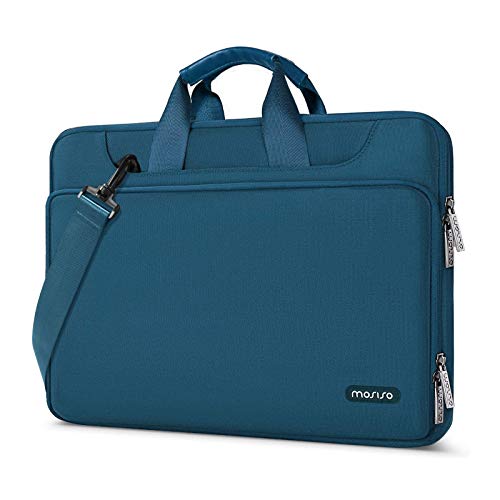 MOSISO 360 Protective Laptop Shoulder Bag Compatible with MacBook Air 15 inch M2 A2941 2023/Pro 16 inch M3 M2 M1 2023-2019, 15-15.6 inch Notebook,Matching Color Sleeve with Belt, Teal Green