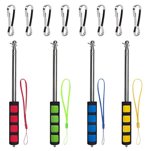 Enjoyist 4-Pack Assorted Color Telescoping Handheld Flagpole, Extendable Stainless Portable Steel Banner Tour Guides & Pointer for Teachers, with Clips (63'' Flagpole)