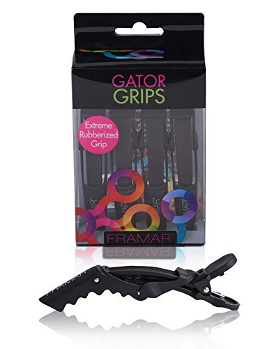 Framar Gator Grips Black Styling Hair Clips - Set of 4 Professional Hair Clips with Hair Styling and Sectioning - Wide Teeth & Durable for Hair Salon