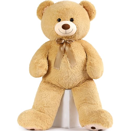 MorisMos Giant Teddy Bear Stuffed Animal 4ft, Big Teddy Bear Plush for Baby Shower, Life Size Stuffed Bear Gifts for Kids, Girls, Girlfriend, Women on Valentine, Christmas, Birthday（Light Brown）