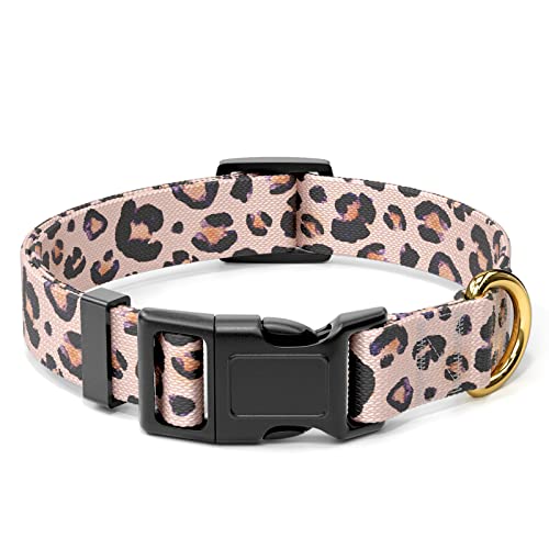 Rnivvi Dog Collar, Personalized Adjustable Dog Collar for Large Dogs, Cute Leopard Puppy Collar for Boy and Girl Dogs, Soft Heavy Duty Pet Collars with Quick Release Buckle for Walking Running, Pink