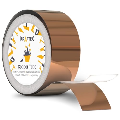 Kraftex Copper Tape [1 Inch x 66ft]. Copper Tape Conductive Adhesive use as Copper Foil Tape for Stained Glass, Copper Tape for Slugs, Copper Shielding Tape for Guitars or Faraday Tape.