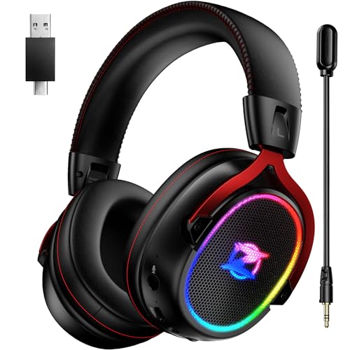 Ozeino 2.4GHz Wireless Gaming Headset for PS5, PS4, PC, Laptop & Switch - Bluetooth 5.3 Gaming Headphones with Mic, Xbox Series 3.5mm Wired Compatible, Stereo Sound, LED Light, 45-Hour Battery