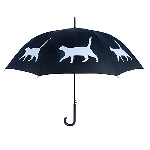 The San Francisco Umbrella Company - Premium Cat Rain Umbrella (White on Black) - Strong, Durable, Windproof & Resistant With Fiberglass Ribs Stick Umbrella