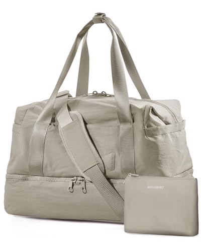 Weekender Bags for Women, BAGSMART Travel Duffel Bags with Shoe Compartment,Personal Item Travel Bag for Airlines, Carry on Overnight Tote Bag with Toiletry Bag (Beige)