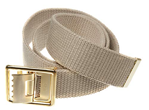 Jackster Marine Corps Military Grade Web Belt Solid Brass Buckle 54' Long Adjustable (Khaki)