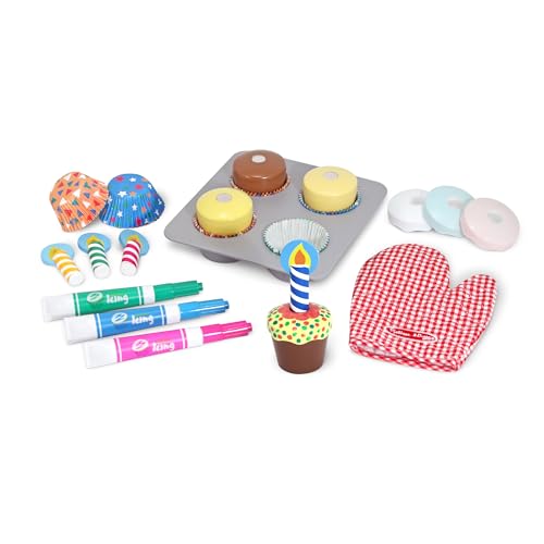 Melissa & Doug Bake and Decorate Wooden Cupcake Play Food Set - FSC Certified