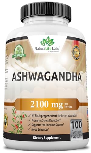 Organic Ashwagandha 2,100 mg - 100 Vegan Capsules Pure Organic Ashwagandha Powder and Root Extract - Stress Relief, Mood Enhancer