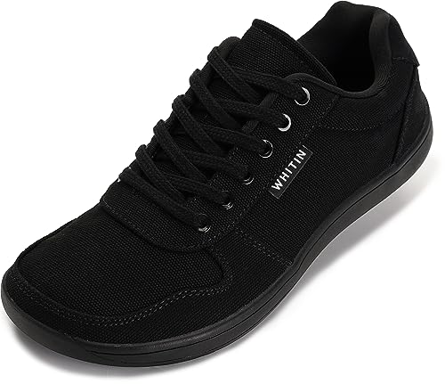 WHITIN Wide Toe Box Barefoot Sneakers for Women Fashion Canvas Minimalist Size 8 Zero Drop Sole Shoes Walking Outdoor Gym All Black 39