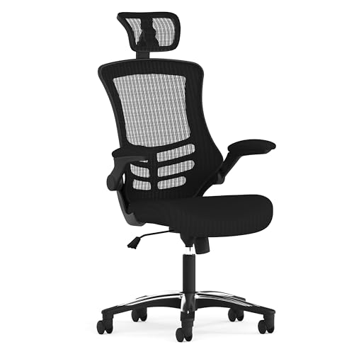 Flash Furniture Kelista High-Back Swivel Office Chair with Adjustable Lumbar Support and Seat Height, Ergonomic Mesh Desk Chair with Flip-Up Armrests, Black