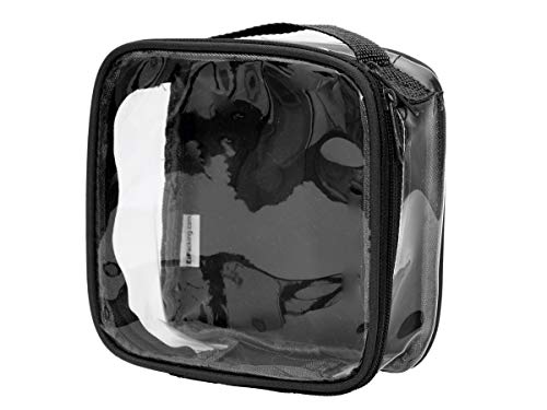 Clear TSA Approved 3-1-1 Travel Toiletry Bag for Carry On / Quart Size Transparent Liquids Pouch for Airport Security / Reusable See Through Vinyl & PVC Plastic Organizer for Men and Women (Black)