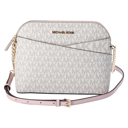 Michael Kors Jet Set Medium Dome Crossbody Vanilla Signature Powder Blush Pink