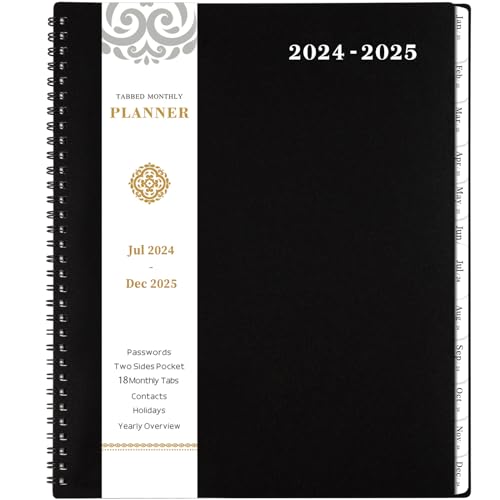 Monthly Planner 2024-2025 - JUL 2024 - DEC 2025 Monthly Planner/Calendar,18 Monthly Planner with Contacts & Passwords, 8.5' x 11', Thick Paper - Black