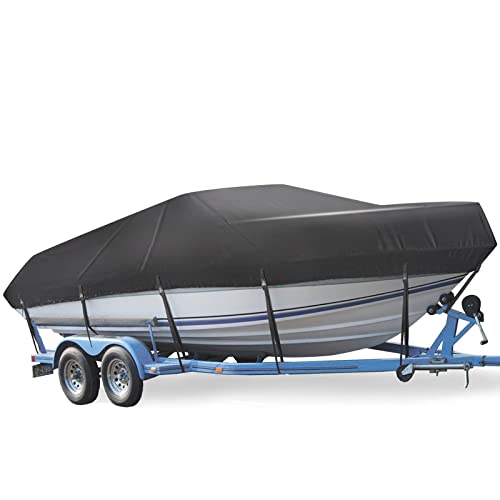 Mancro Boat Cover, 17-19ft Waterproof Trailerable Boat Cover, Heavy Duty UV Resistant Marine Grade Outboard Cover Compatible for Bass Boat, Fits Bayliner Tri-Hull V-Hull Fishing Runabout Boat, Black