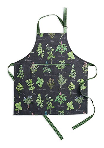 Maison d' Hermine Apron 100% Cotton 27.50'x31.50' 1 Piece Adjustable Neck Strap Apron with Center Pocket & Long Ties for Gifts, BBQ Women, Men, Chef & Wedding, Fresh Herbs - Thanksgiving/Christmas