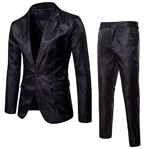 Cloudstyle Mens 2 Piece Paisley Dress Suit One Button Party Wedding Blazer Pants Sets Black