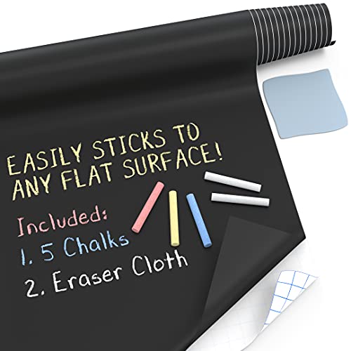 Kassa X-Large Chalkboard Wallpaper - Clear | 1.4ft x 6.5ft Adhesive Paper Roll | Includes 3 Markers & Eraser Cloth | Peel & Stick on a Wall, Table & Desk | Ideal for Use at Home, School, Office & More