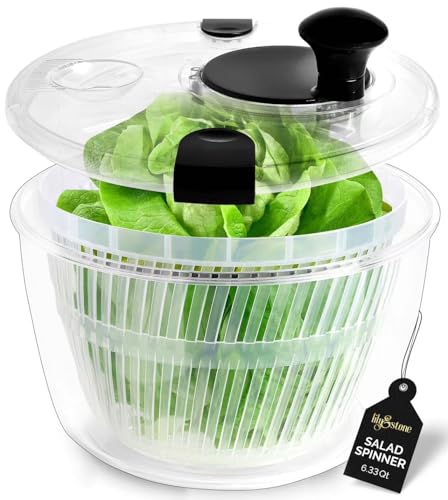lily&stone Large Salad Spinner with Plastic Fruit Bowl, Drain, & Colander - Produce & Lettuce Spinner, Vegetable Dryer, Fruit Washer, Easy & Compact Kitchen Tool - Pasta & Fries Strainer - 6.33 Qt