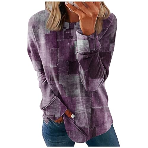 Womens Summer Tops Long Sleeve Crewneck Plus Size Tops for Women Blouses for Women Tops Casual Women Tops Summer Tops for Women 2024 Spring Blouses Shirts Outfits Camiseta De Mujer Purple XXL DR985