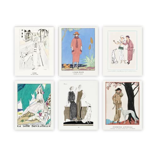 Ink Inc. Vintage Fashion Prints | Art Deco Women and Dogs Fashion Wall Art | Boho Vintage Décor | Set of 6 8x10 Unframed