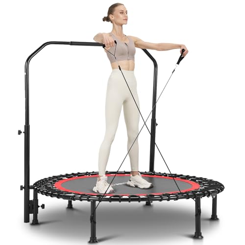 ANCHEER Mini Exercise Trampoline Foldable 40' Adjustable Trampoline Rebounder, Fitness Trampoline with Handle for Indoor/Garden/Workout Cardio, Max Load 300lbs (Red)