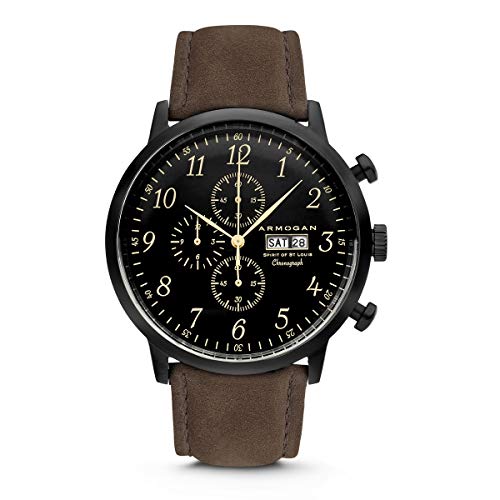ARMOGAN Spirit of St. Louis - Chocolate Brown - Men's Chronograph Watch - Suede Leather Strap